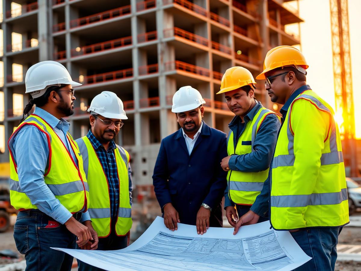 Neogen Engineering team reviewing project drawings on site